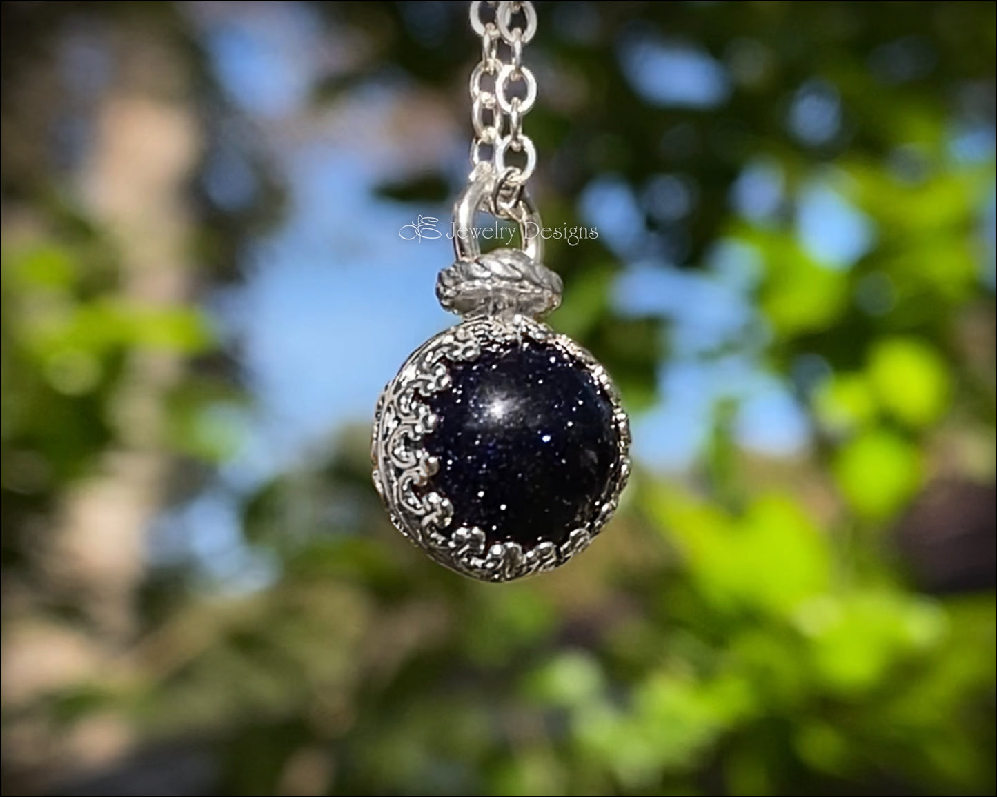 Blue Goldstone Galaxy Orb Necklace (sterling) - LE Jewelry Designs