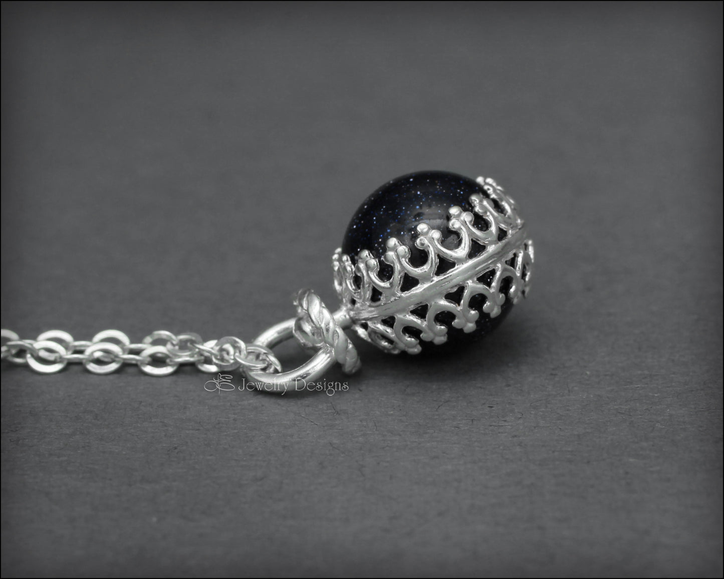 Blue Goldstone Galaxy Orb Necklace (sterling) - LE Jewelry Designs