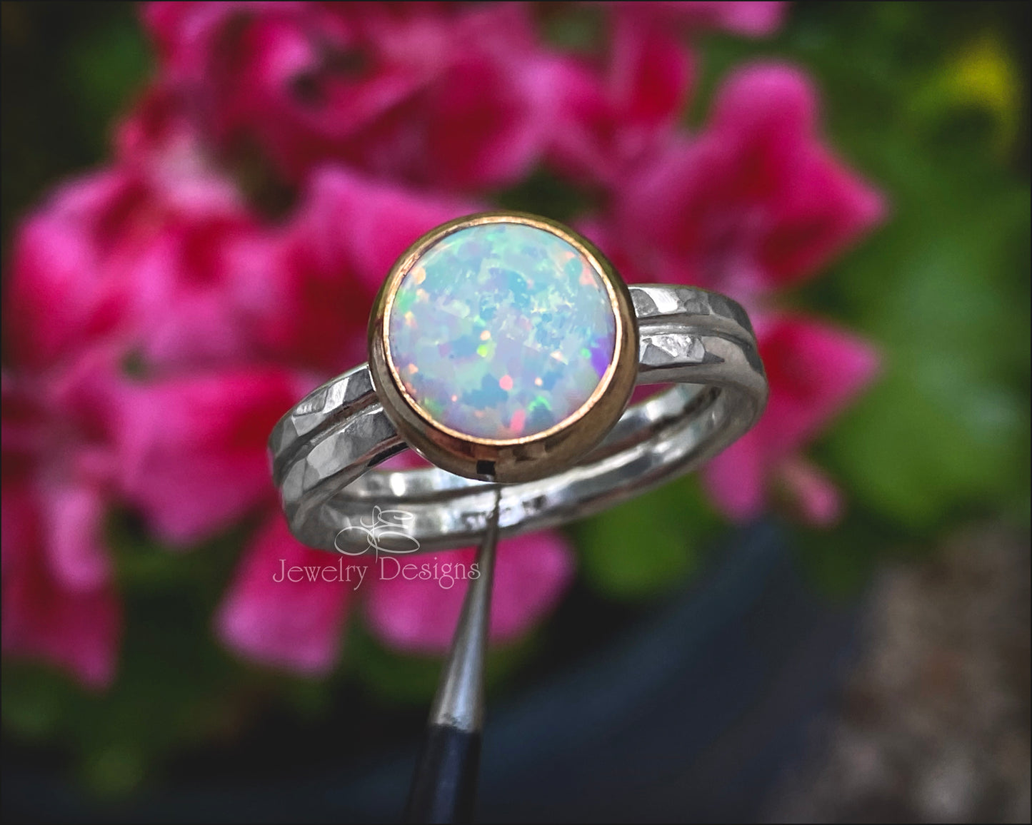 Size 8 - Sterling & Gold-Filled Opal Ring - LE Jewelry Designs