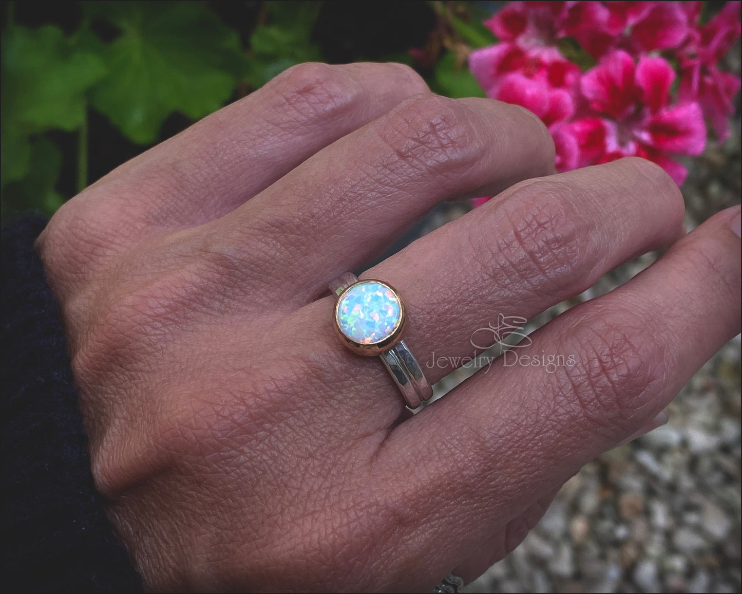 Size 8 - Sterling & Gold-Filled Opal Ring - LE Jewelry Designs