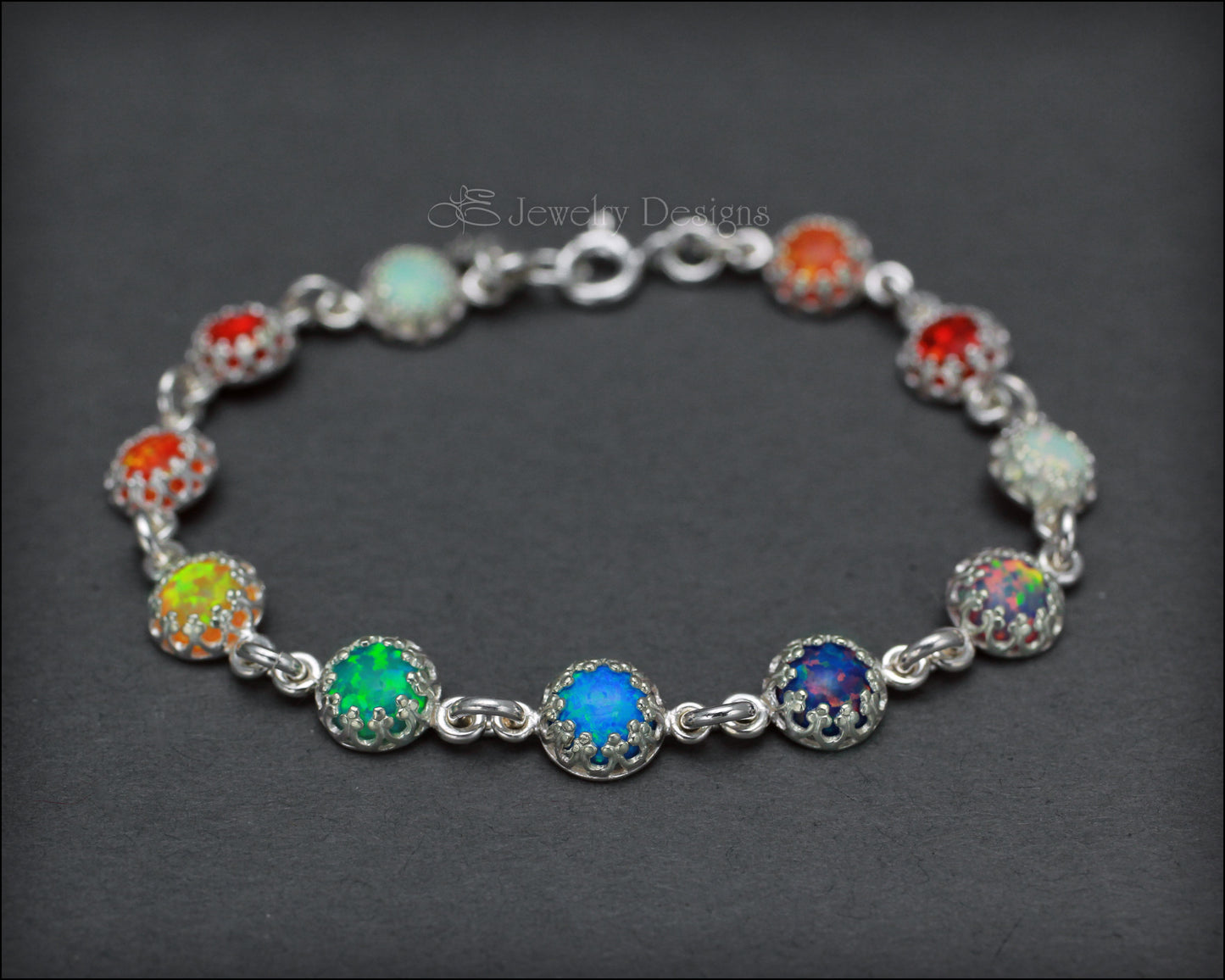 Sterling Silver Opal Link Bracelet (choose colors) - LE Jewelry Designs