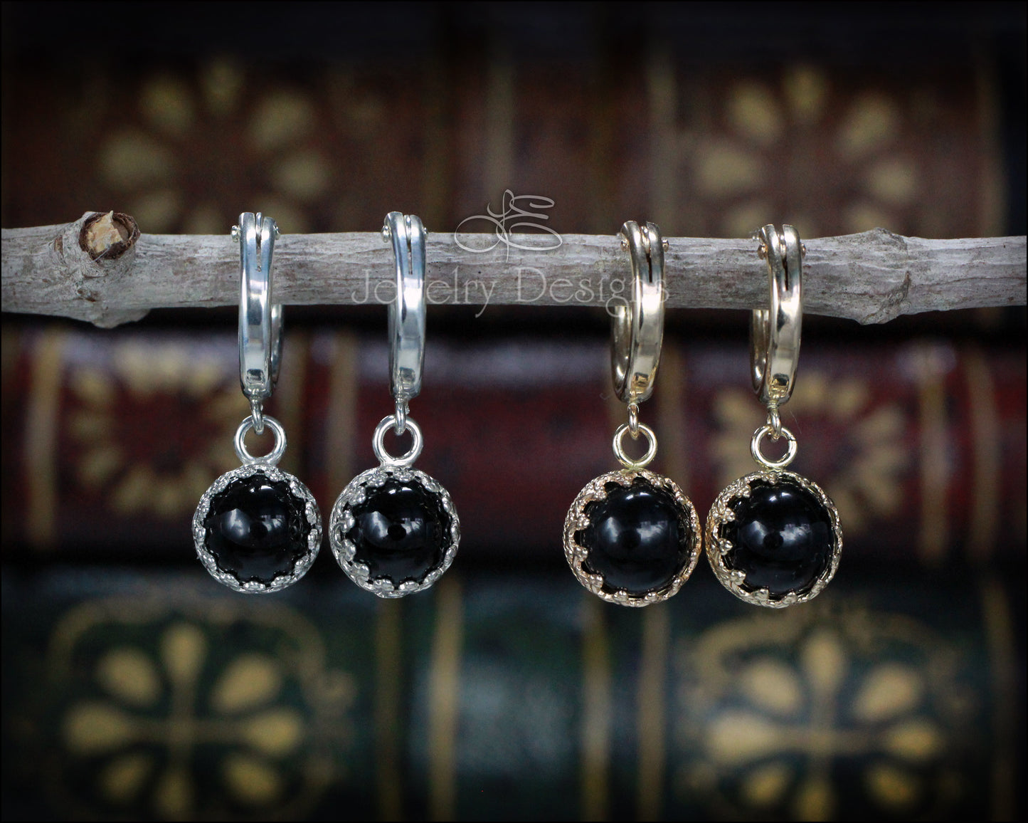Onyx Drop Hoop Earrings - LE Jewelry Designs