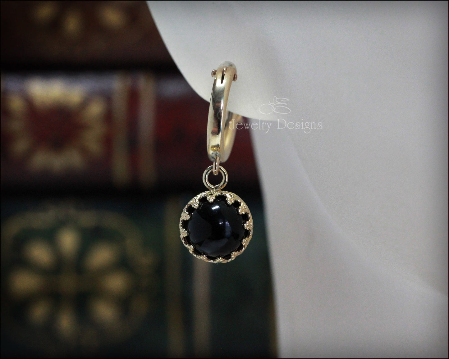 Onyx Drop Hoop Earrings - LE Jewelry Designs