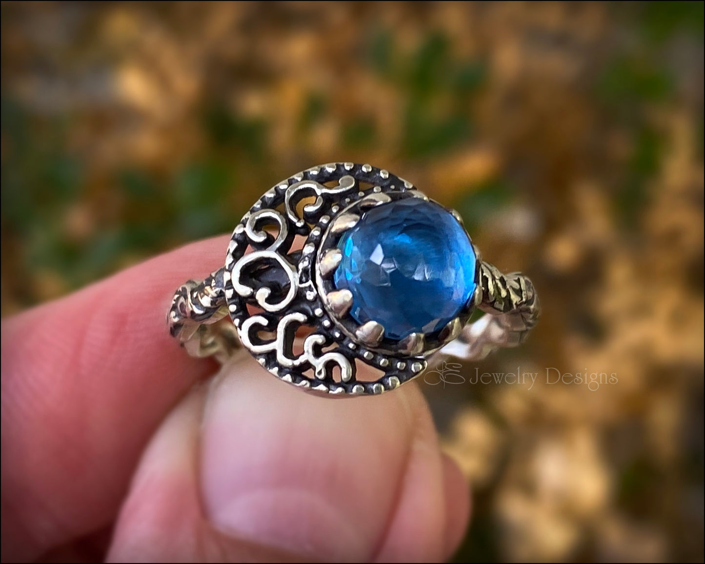 Sterling Filigree Moon & Swiss Topaz Ring - LE Jewelry Designs