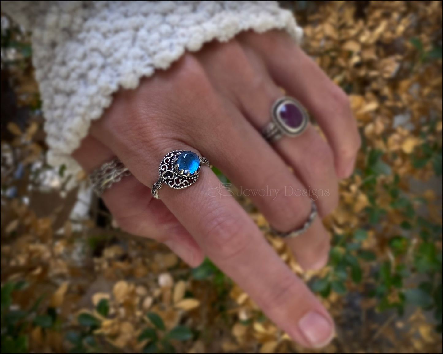 Sterling Filigree Moon & Swiss Topaz Ring - LE Jewelry Designs