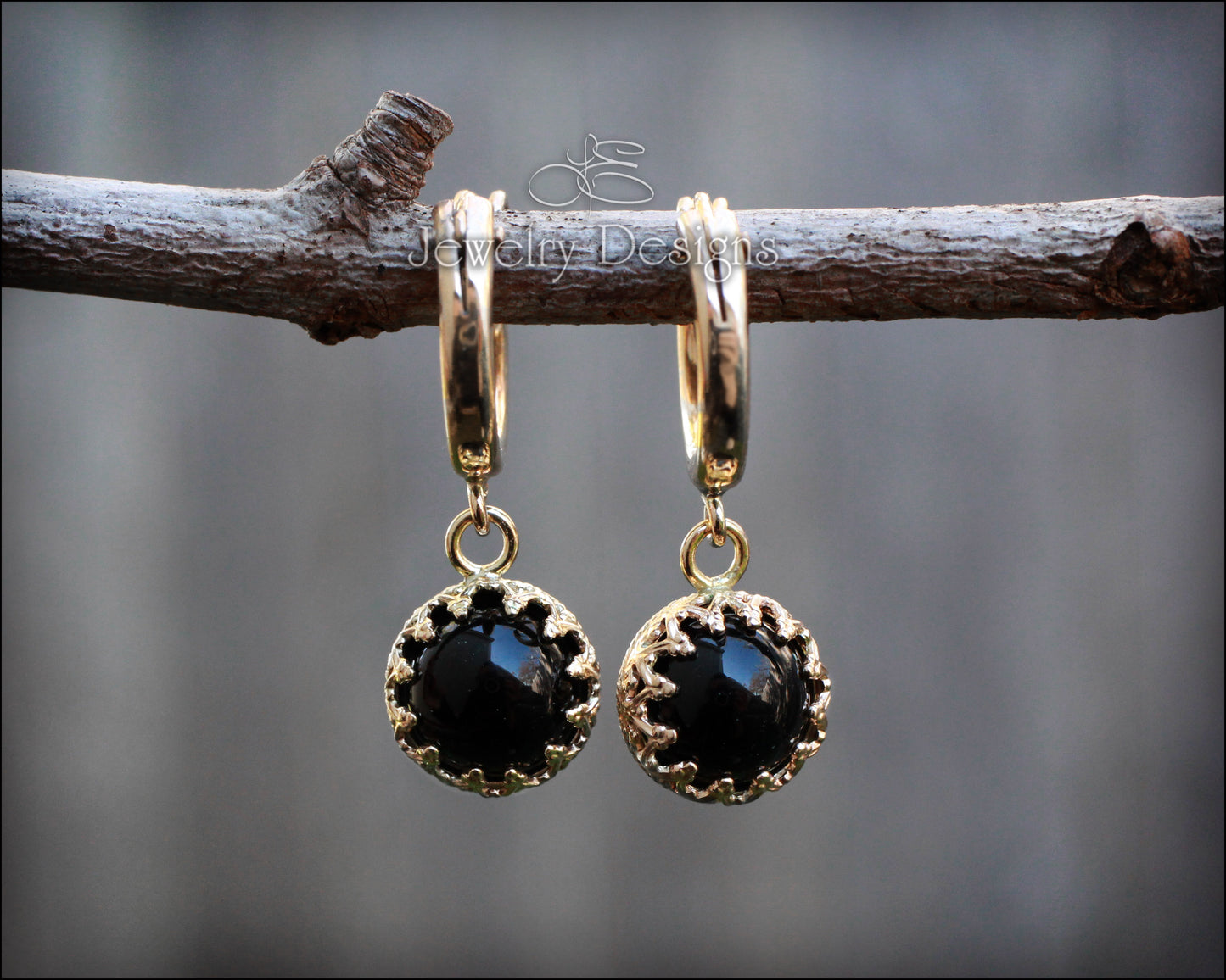 Onyx Drop Hoop Earrings - LE Jewelry Designs