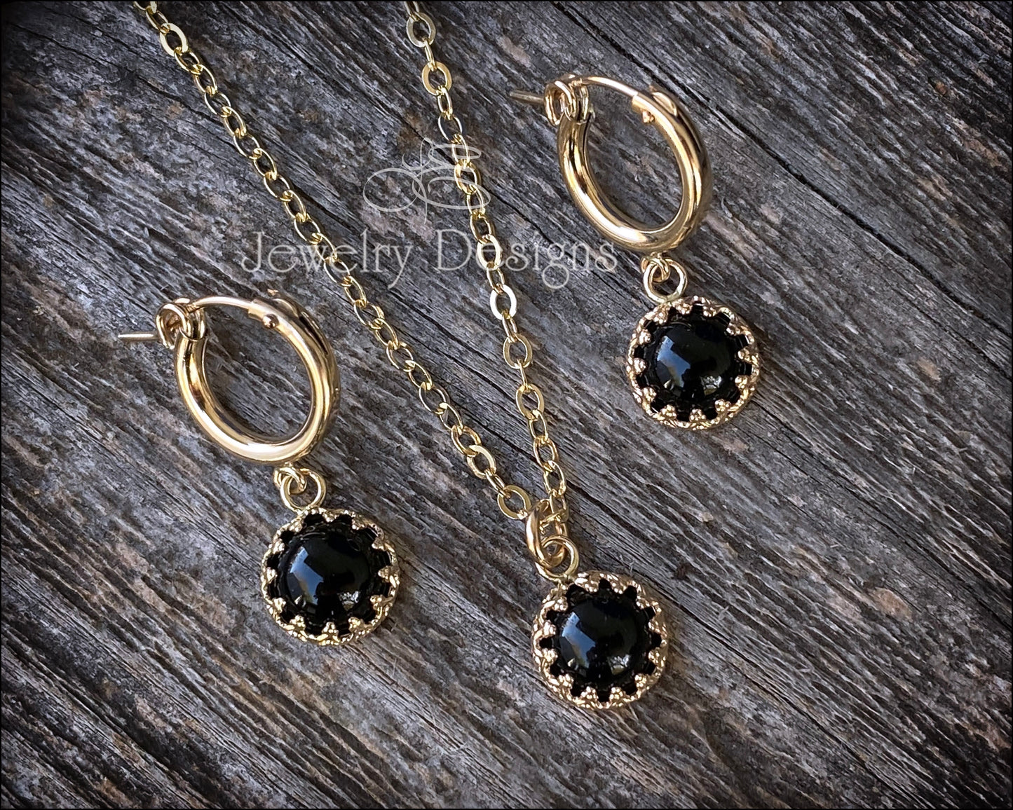 Onyx Drop Hoop Earrings - LE Jewelry Designs
