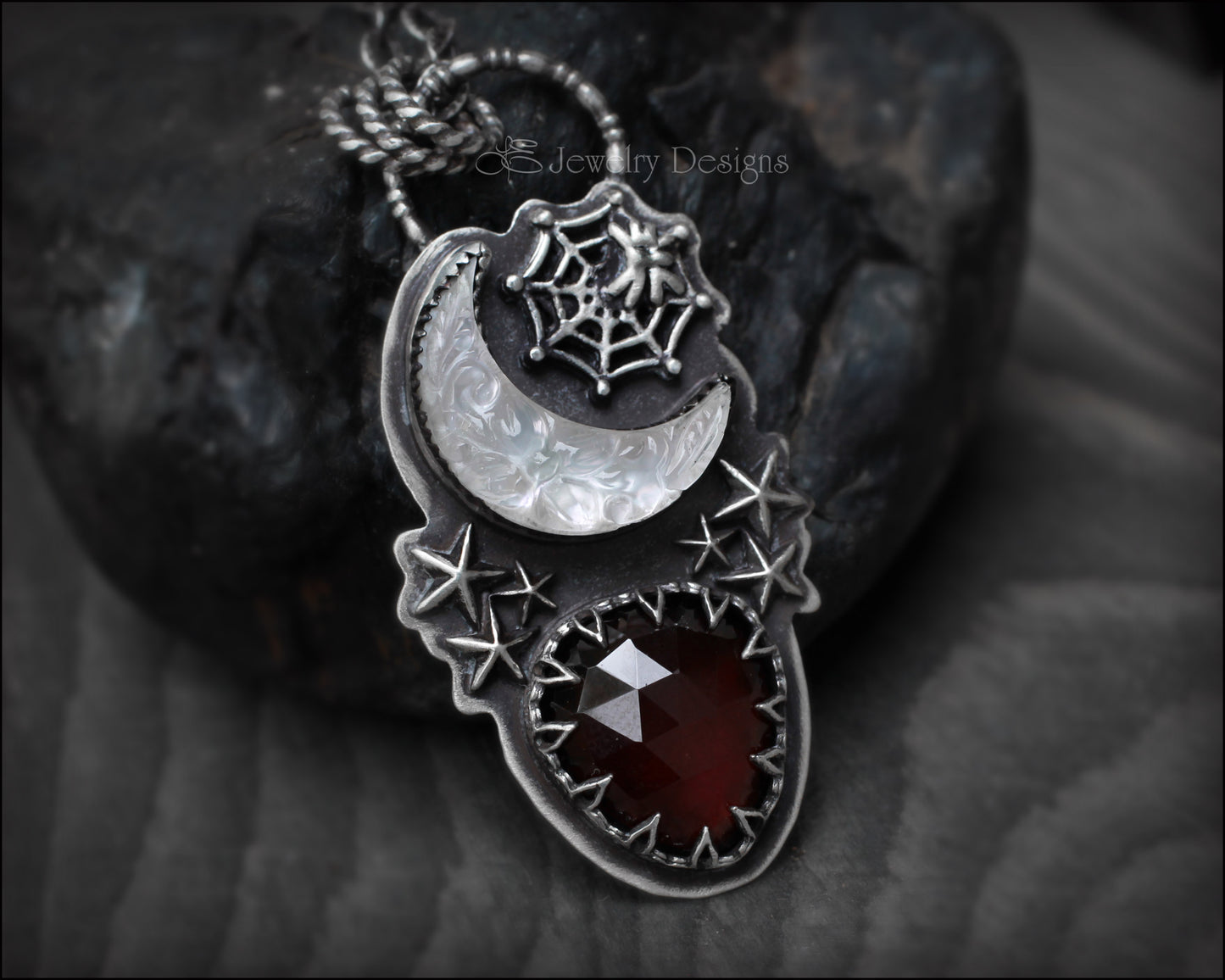 Gothic Night Moon & Garnet Necklace - LE Jewelry Designs