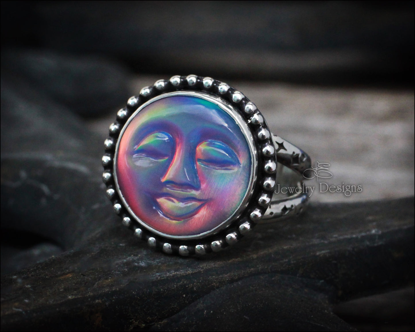 Aurora Opal Sleepy Moon Ring - LE Jewelry Designs