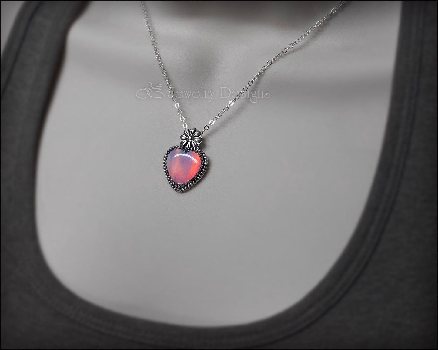 Sterling Aurora Opal Heart & Daisy Necklace - LE Jewelry Designs