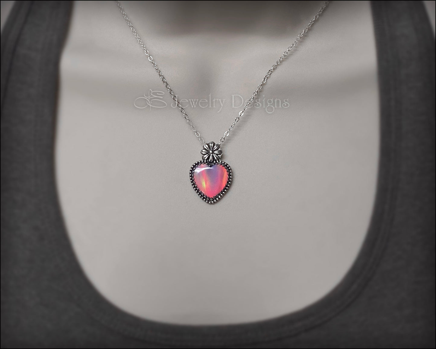 Sterling Aurora Opal Heart & Daisy Necklace - LE Jewelry Designs