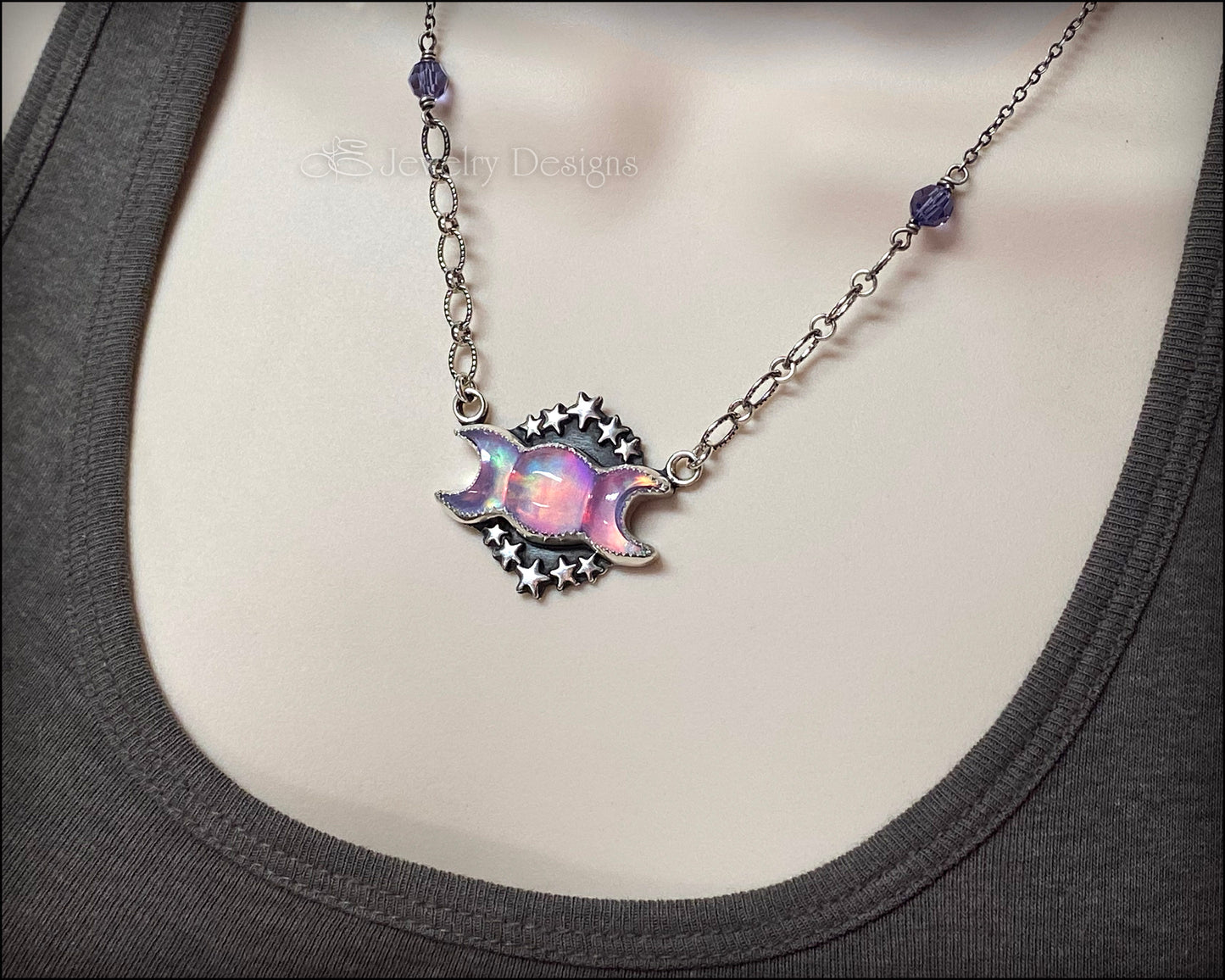 Aurora Opal Moon Phase Necklace - LE Jewelry Designs
