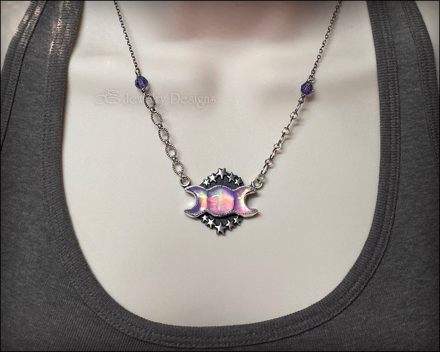 Aurora Opal Moon Phase Necklace - LE Jewelry Designs