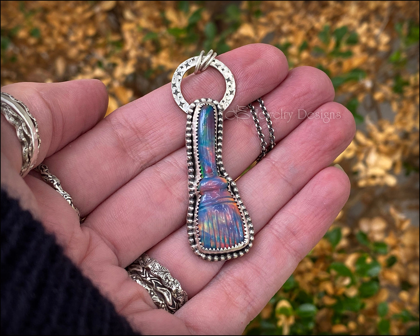 Sterling Aurora Opal Broom Pendant - LE Jewelry Designs