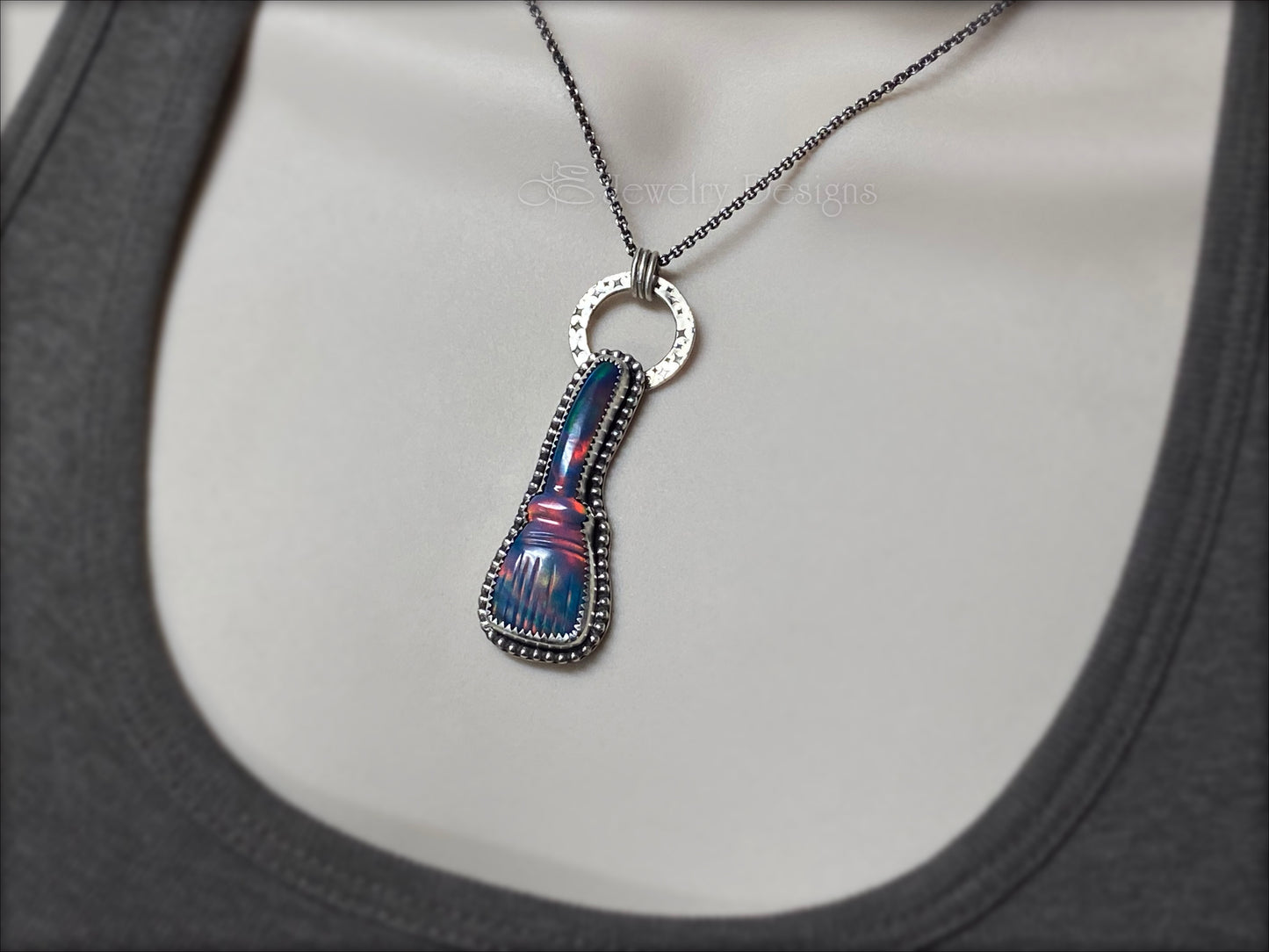 Sterling Aurora Opal Broom Pendant - LE Jewelry Designs