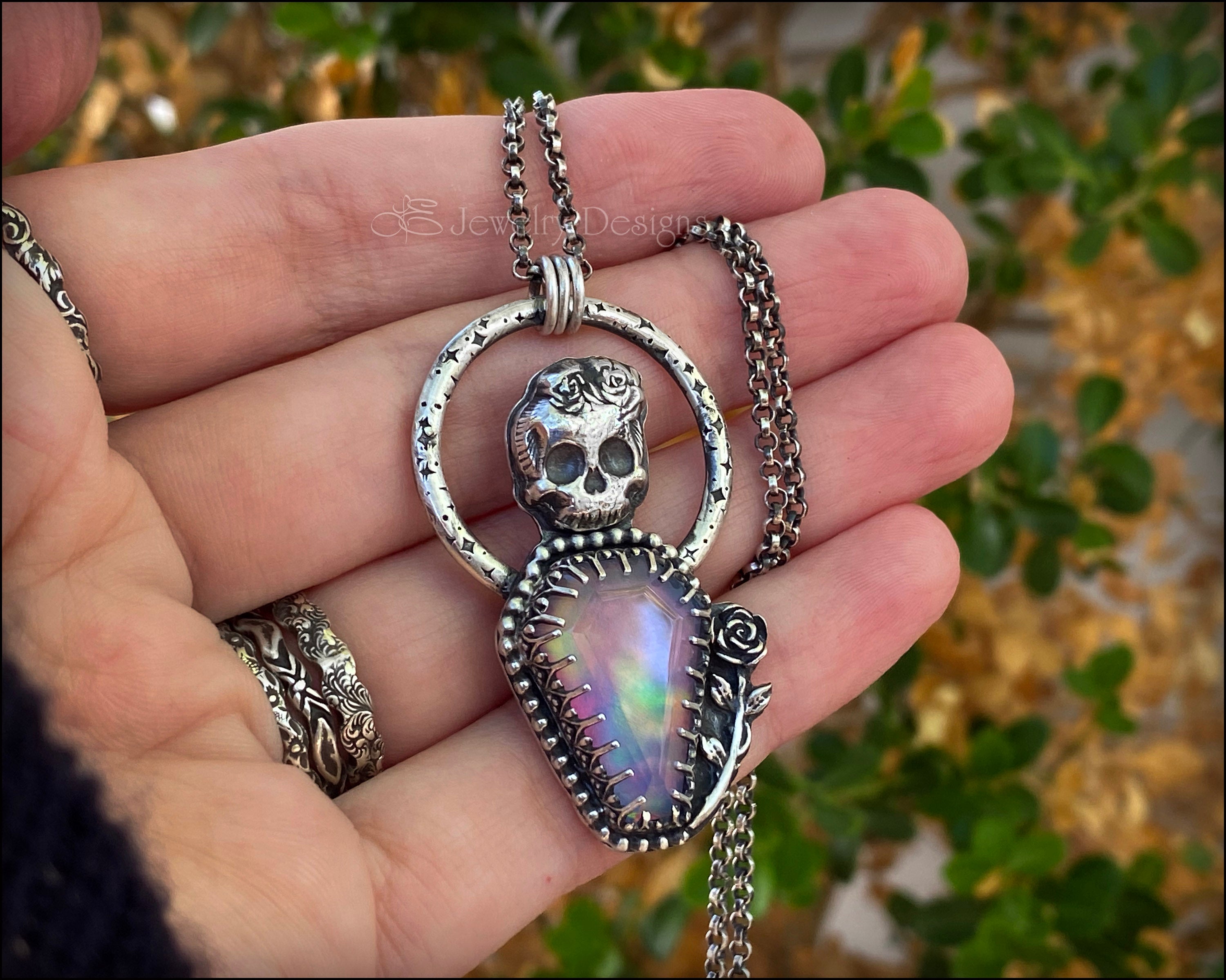 Sterling Skull Aurora Opal Coffin Pendant – LE Jewelry Designs