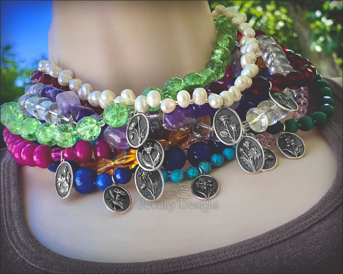 Sterling Birth Flower Beaded Necklaces - LE Jewelry Designs