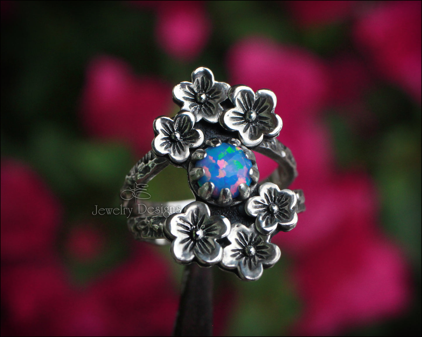 Sterling Cherry Blossom Opal Ring - LE Jewelry Designs