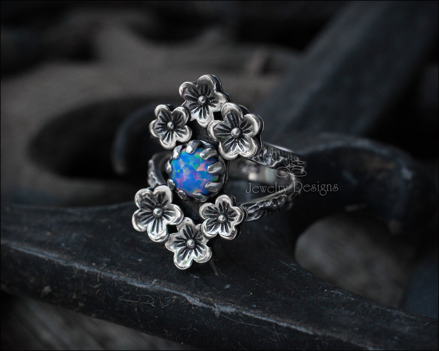 Sterling Cherry Blossom Opal Ring - LE Jewelry Designs