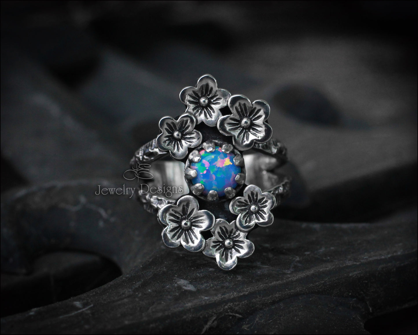 Sterling Cherry Blossom Opal Ring - LE Jewelry Designs