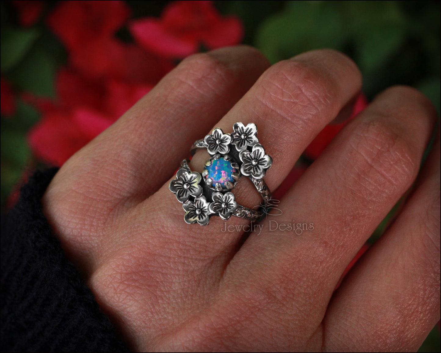Sterling Cherry Blossom Opal Ring - LE Jewelry Designs