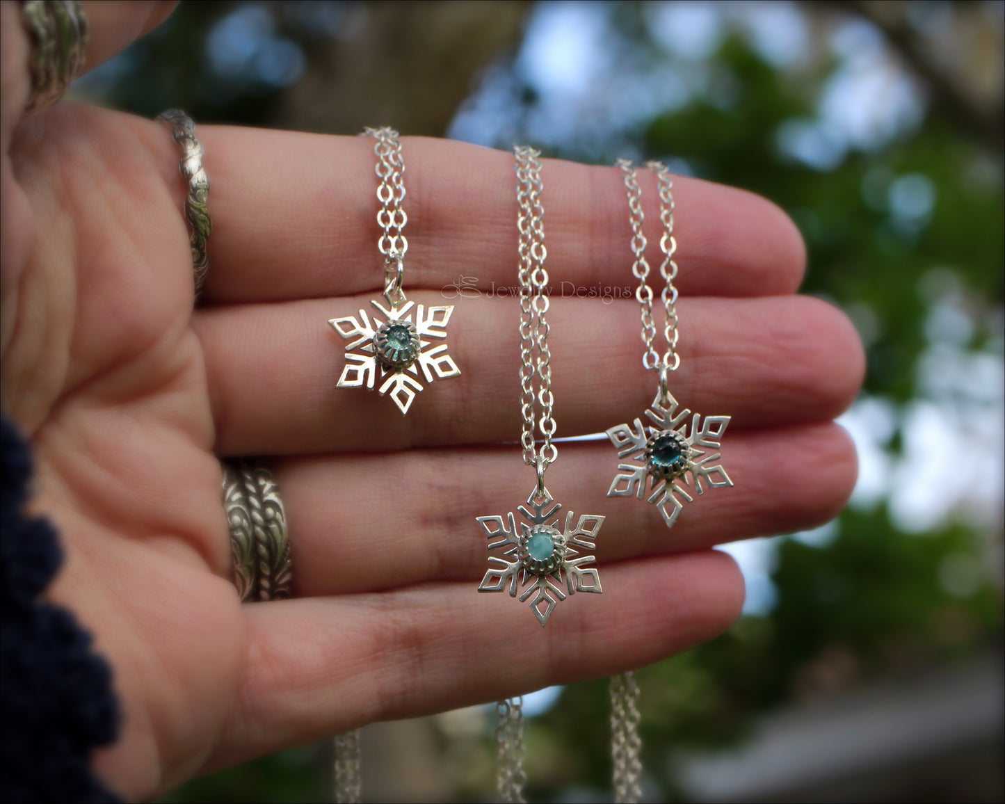 Sterling Snowflake Gemstone Necklace - ( choose stone) - LE Jewelry Designs