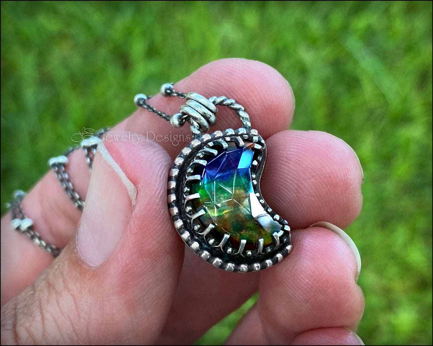 Dichroic Glass Rose Cut Moon Necklaces - LE Jewelry Designs