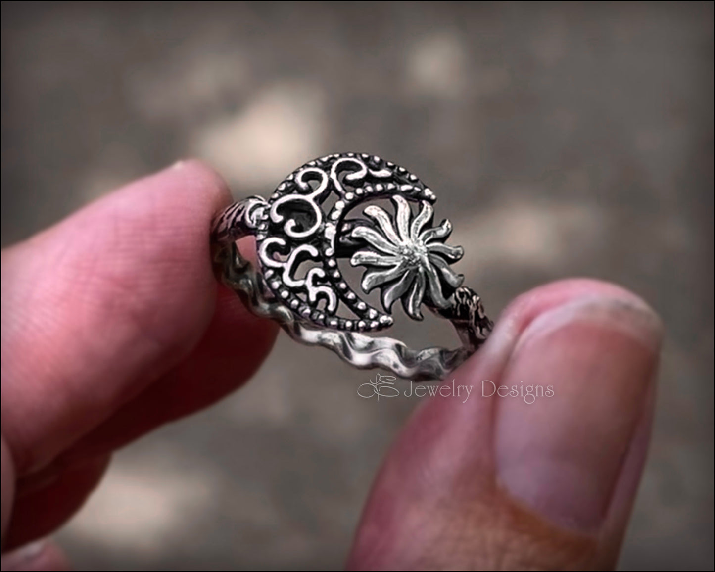Sterling Filigree Moon & Sun Ring - LE Jewelry Designs