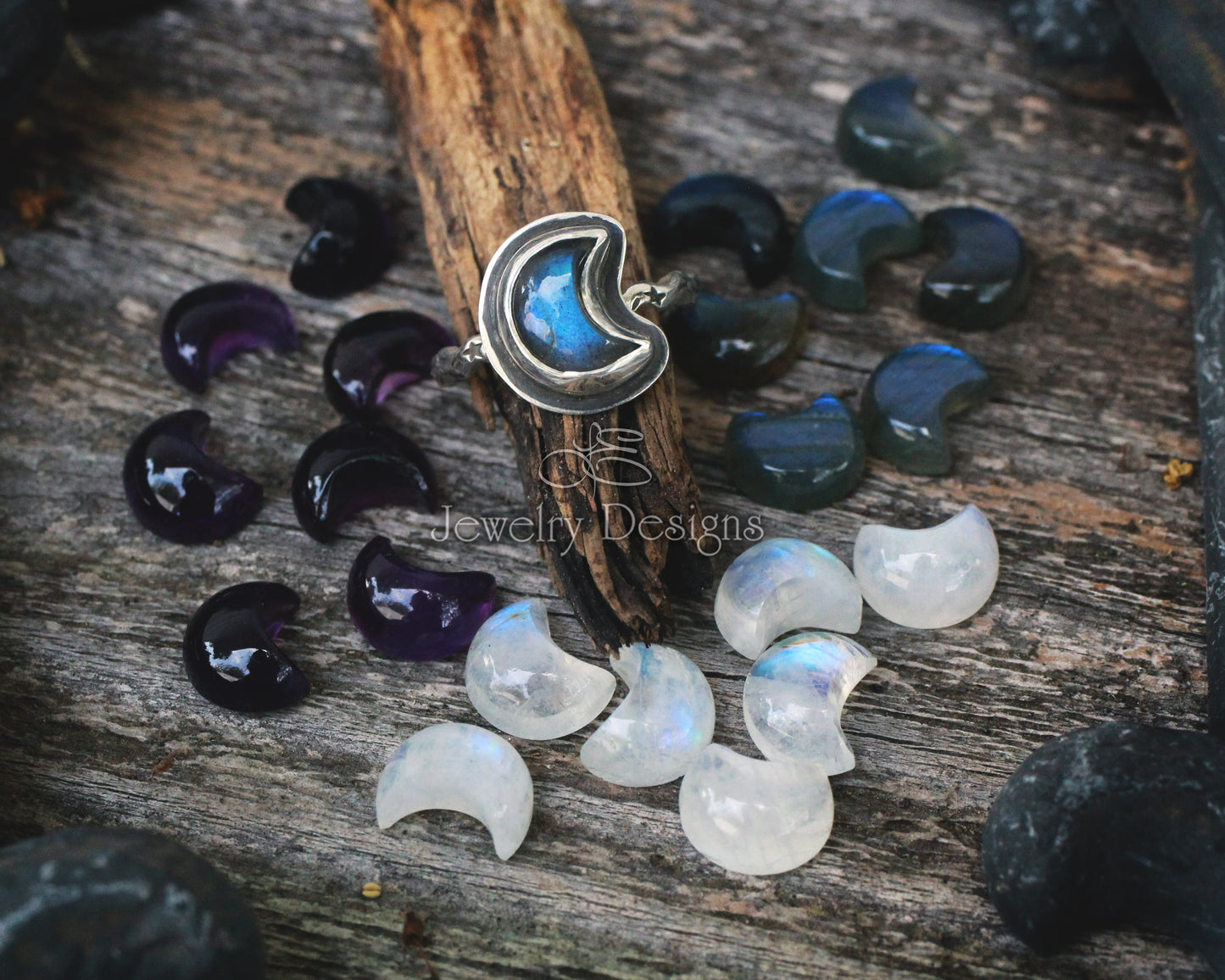 Small Gemstone Moon Ring - LE Jewelry Designs