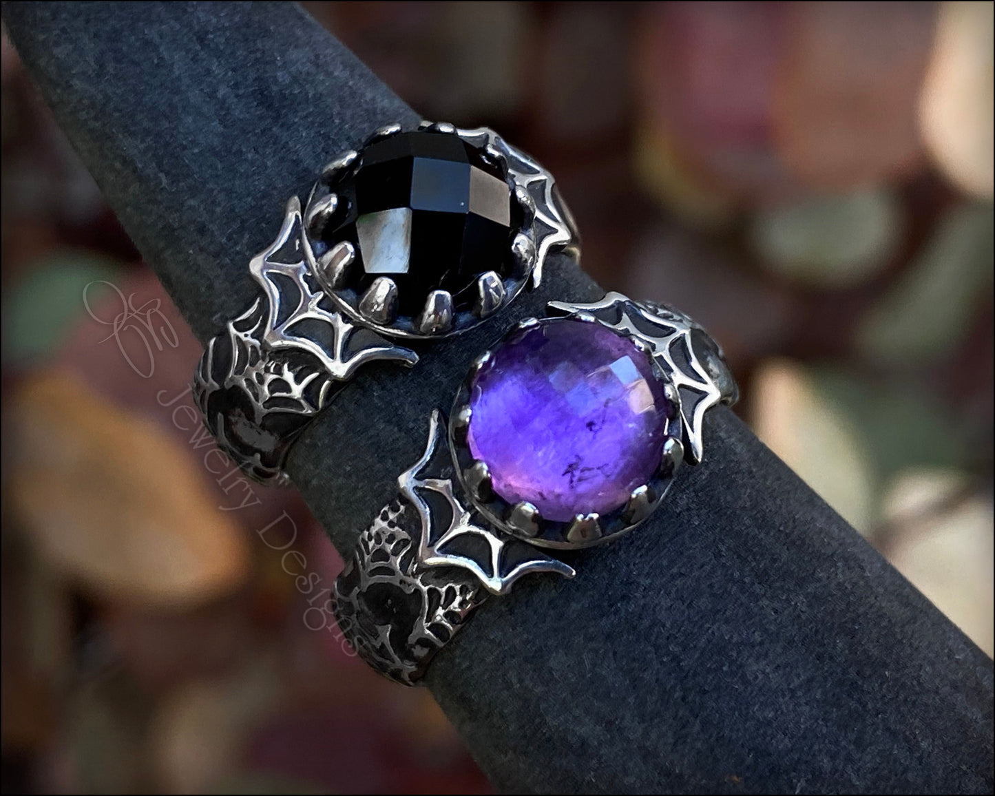Sterling Spider Web Gemstone Ring - LE Jewelry Designs