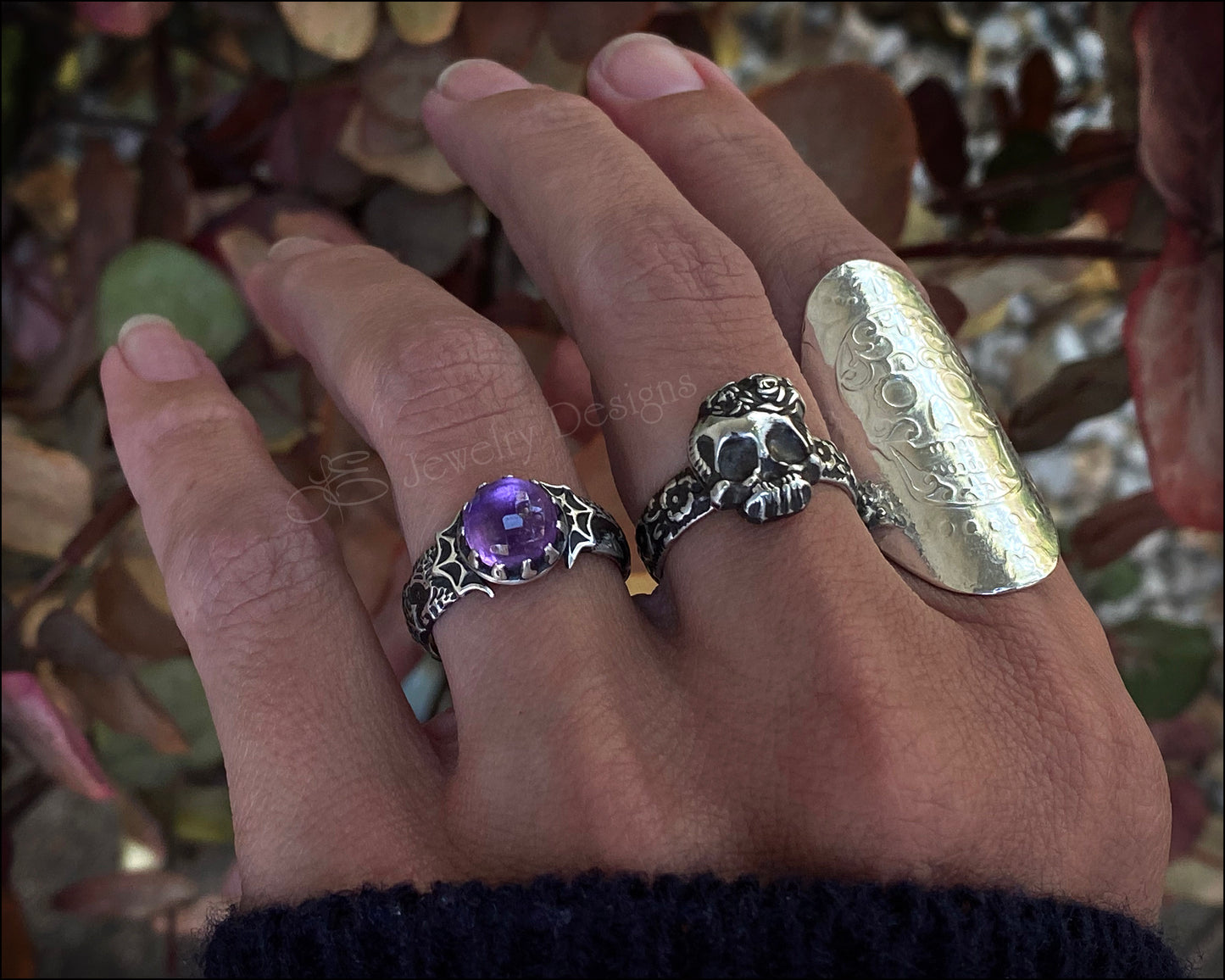 Sterling Spider Web Gemstone Ring - LE Jewelry Designs