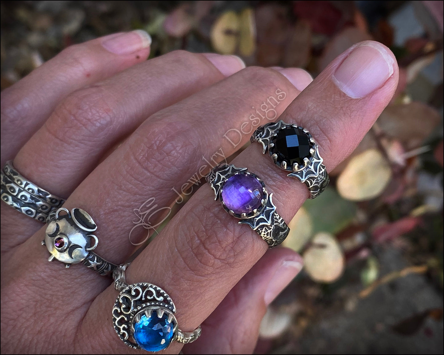 Sterling Spider Web Gemstone Ring - LE Jewelry Designs