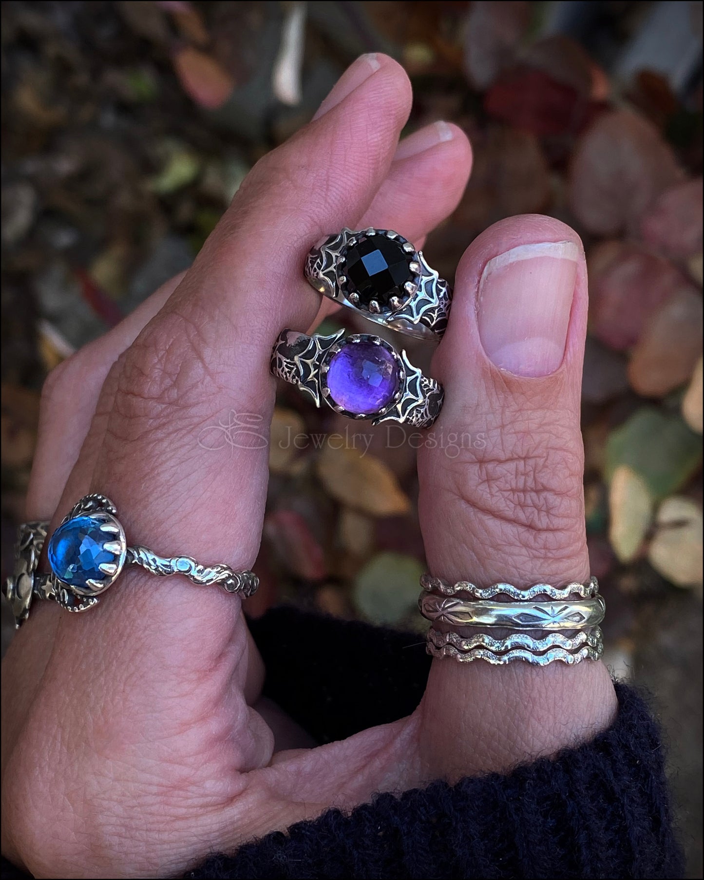 Sterling Spider Web Gemstone Ring - LE Jewelry Designs