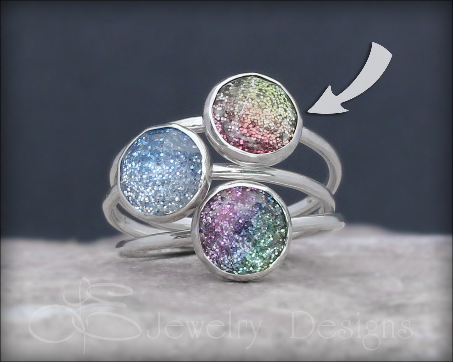 Size 7 - Sterling Glitter Resin Ring - LE Jewelry Designs