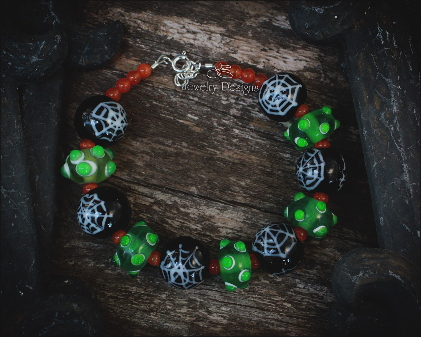Sterling Lampwork Glass Spiderweb Bracelet - LE Jewelry Designs