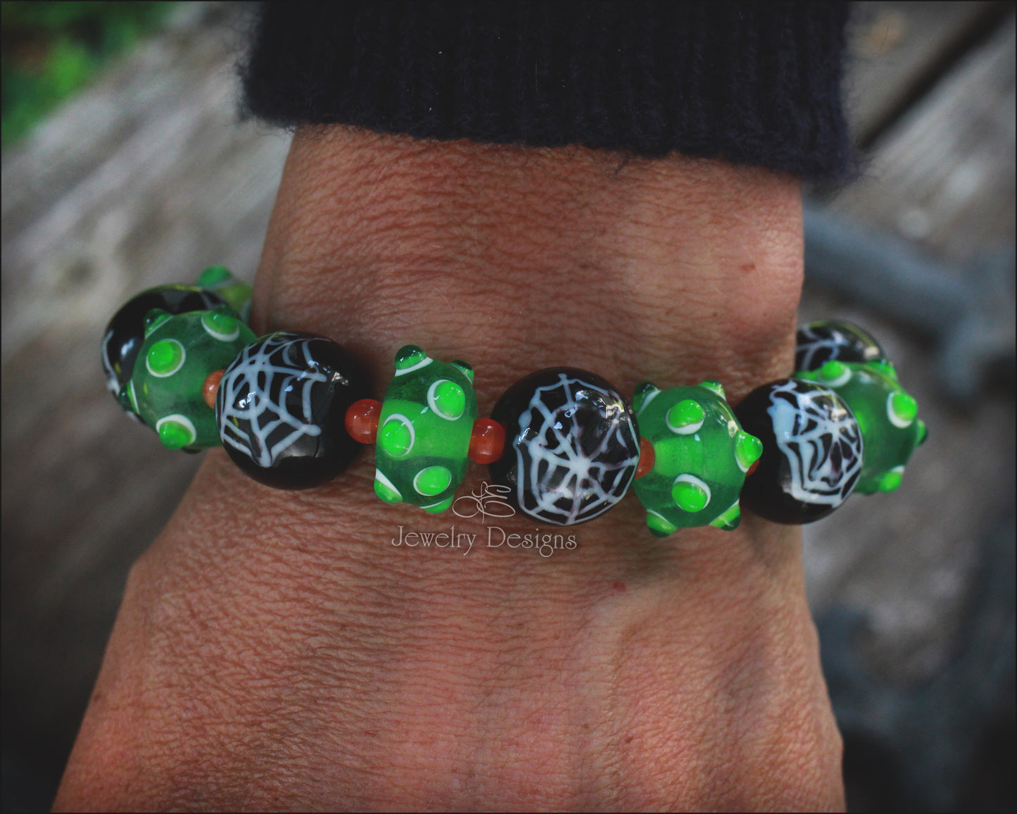 Sterling Lampwork Glass Spiderweb Bracelet - LE Jewelry Designs