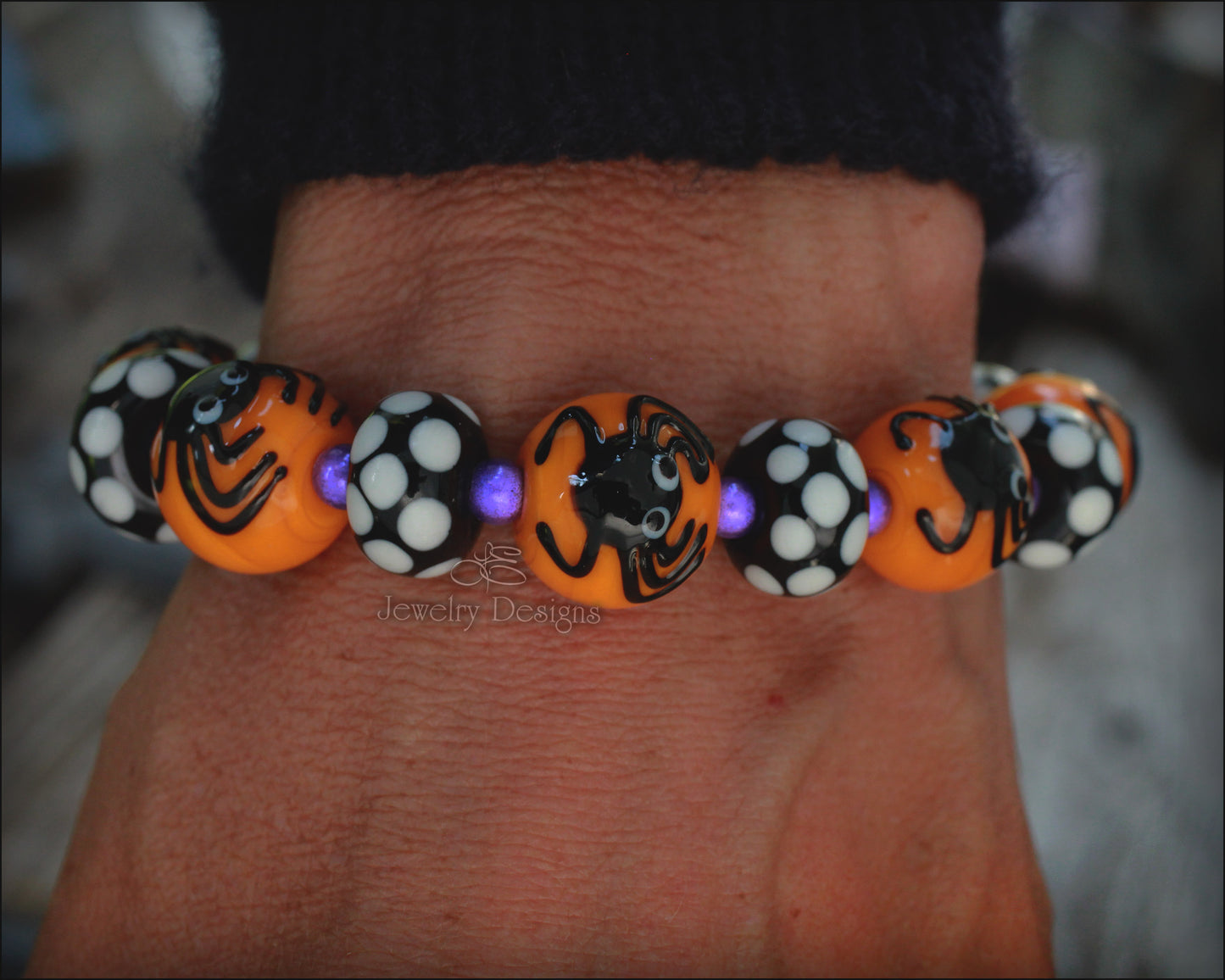 Sterling Lampwork Glass Spider Bracelet - LE Jewelry Designs