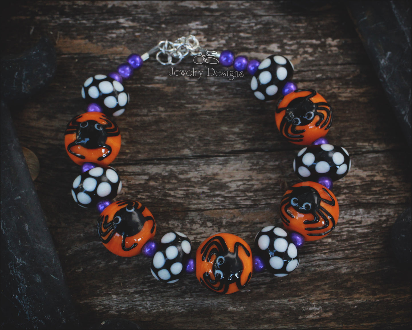 Sterling Lampwork Glass Spider Bracelet - LE Jewelry Designs