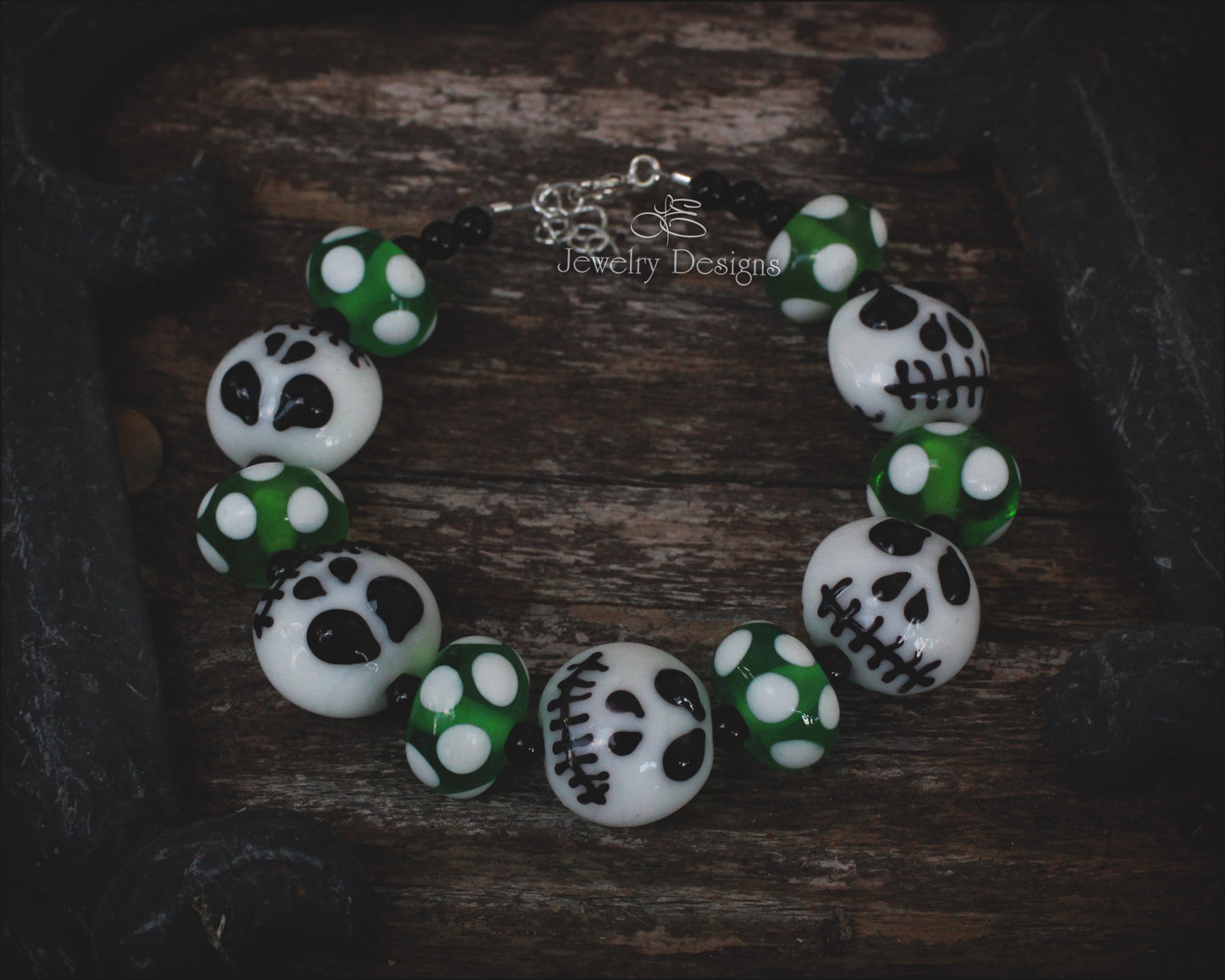 Sterling Lampwork Glass Skeleton Bracelet - LE Jewelry Designs
