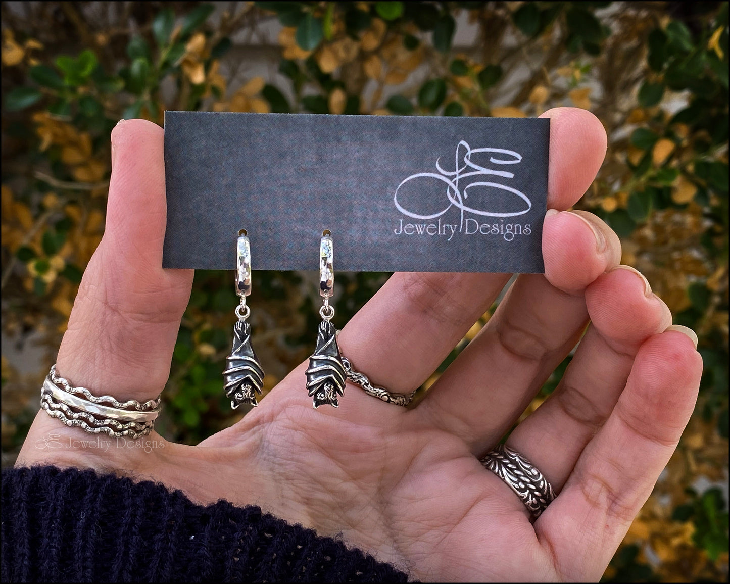 Sterling Hanging Bat Huggie Earrings - LE Jewelry Designs