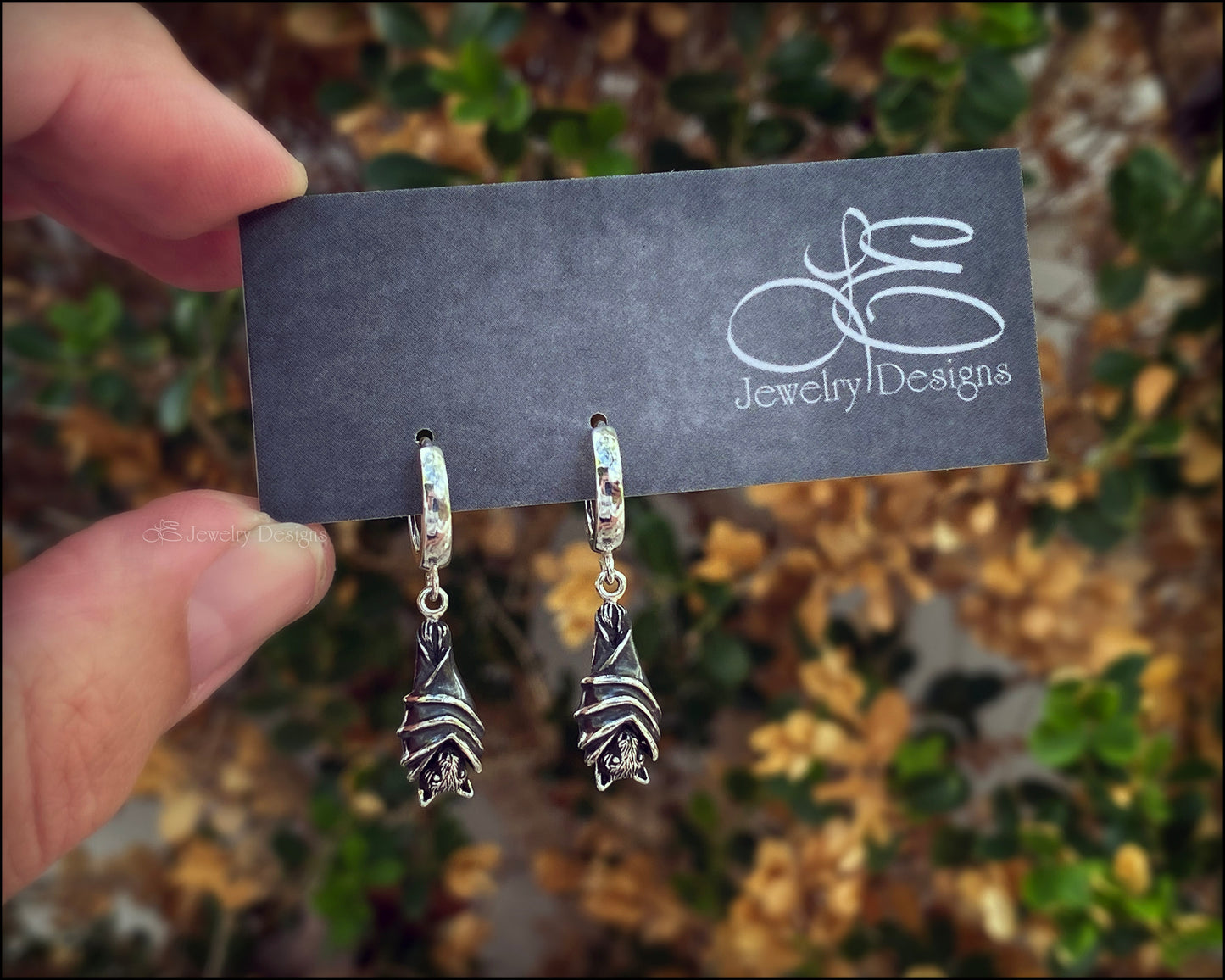 Sterling Hanging Bat Huggie Earrings - LE Jewelry Designs