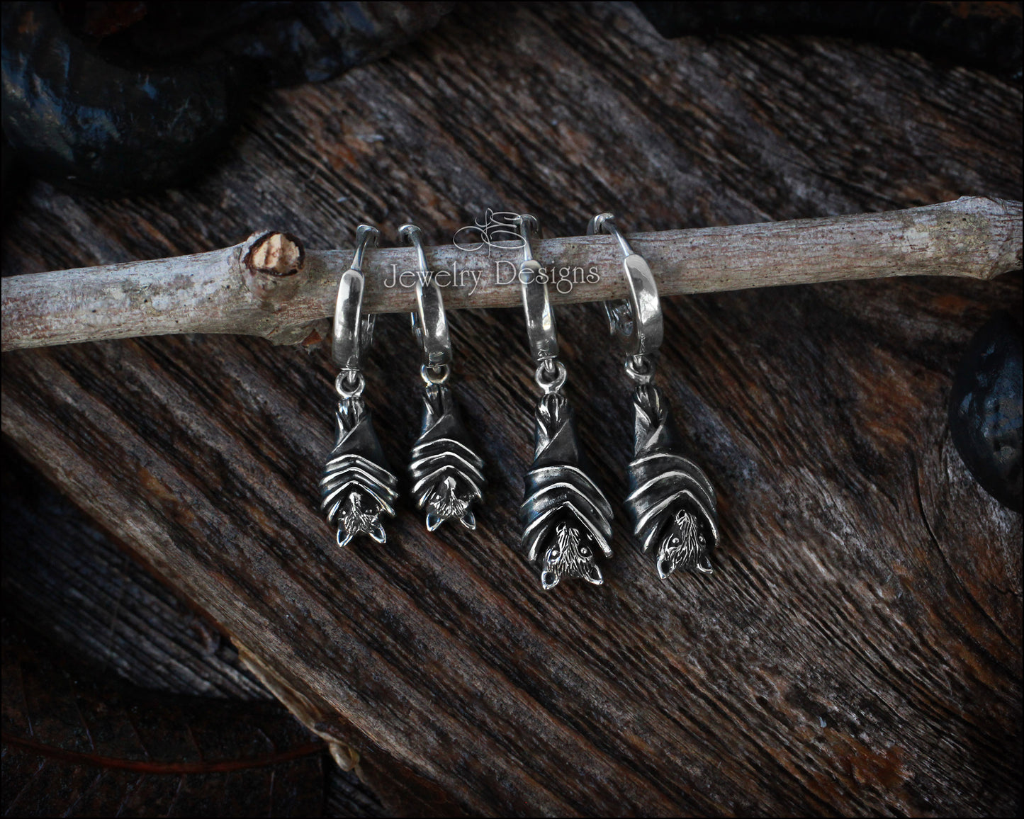 Sterling Hanging Bat Huggie Earrings - LE Jewelry Designs