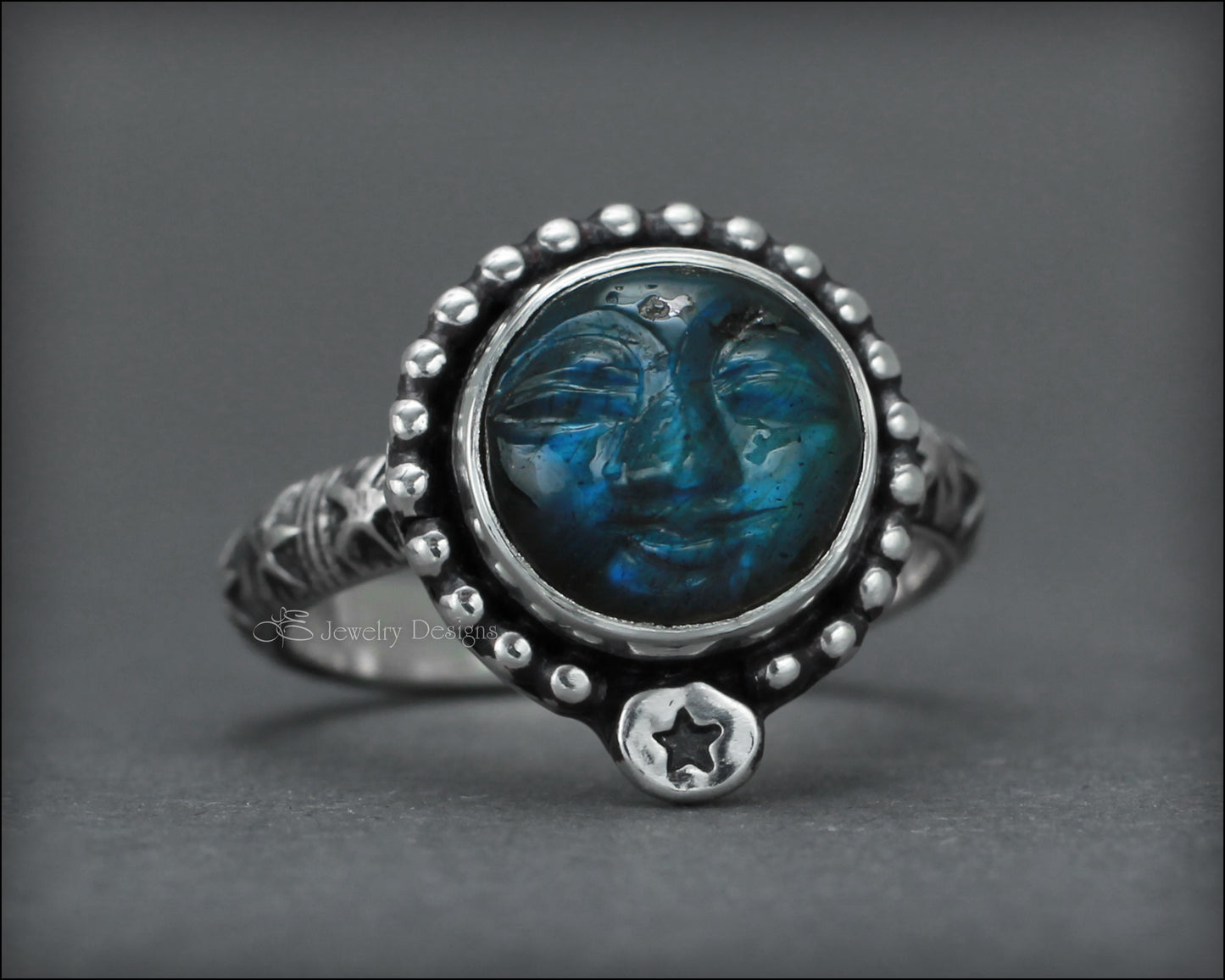 Size 8 - Sterling Labradorite Moon & Stars Ring - RTS - LE Jewelry Designs