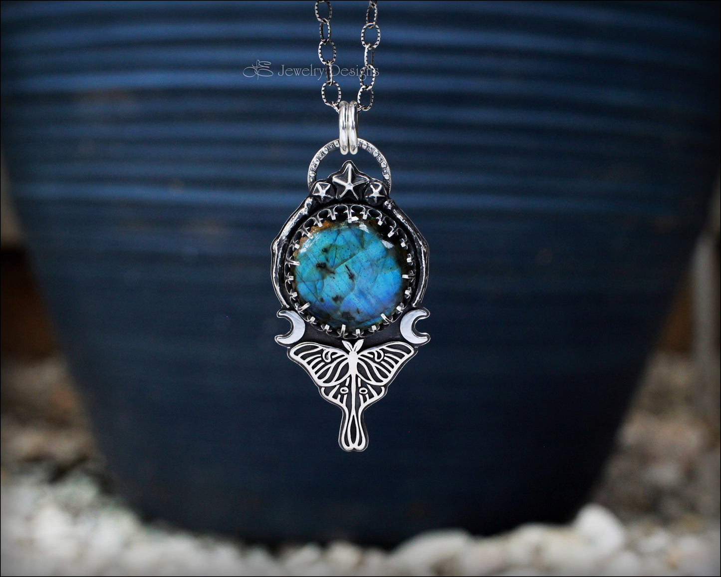 Sterling Luna Moth Labradorite Pendant - LE Jewelry Designs