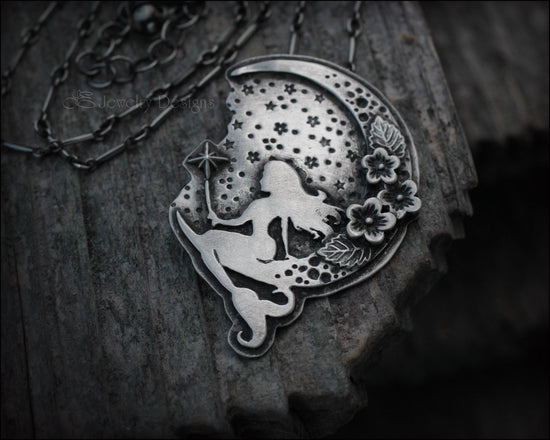 Sterling Silver Mermaid & Flower Moon Necklace - LE Jewelry Designs