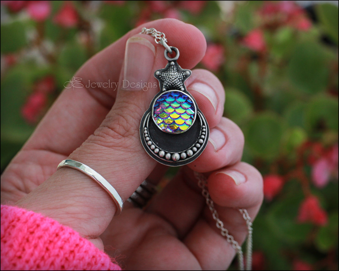 Sterling Mermaid Scales & Moon Necklace - LE Jewelry Designs