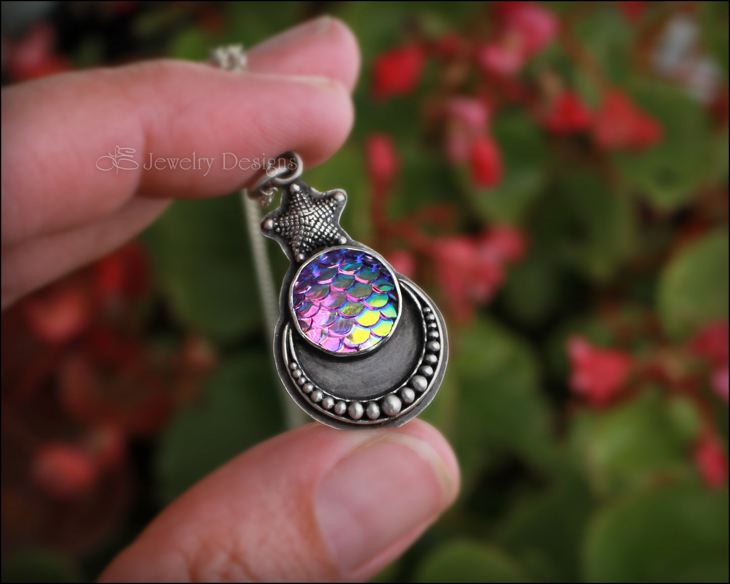 Sterling Mermaid Scales & Moon Necklace - LE Jewelry Designs