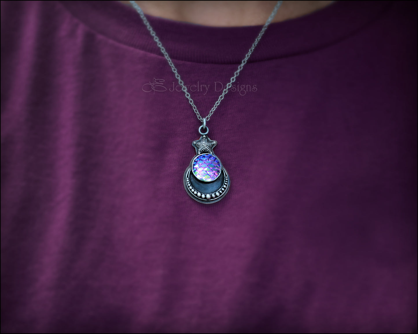 Sterling Mermaid Scales & Moon Necklace - LE Jewelry Designs