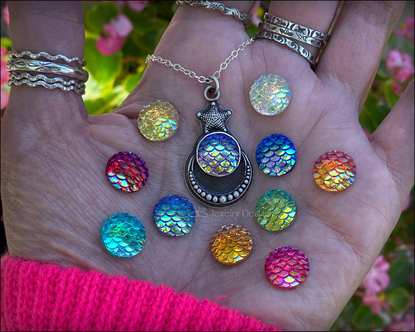 Sterling Mermaid Scales & Moon Necklace - LE Jewelry Designs