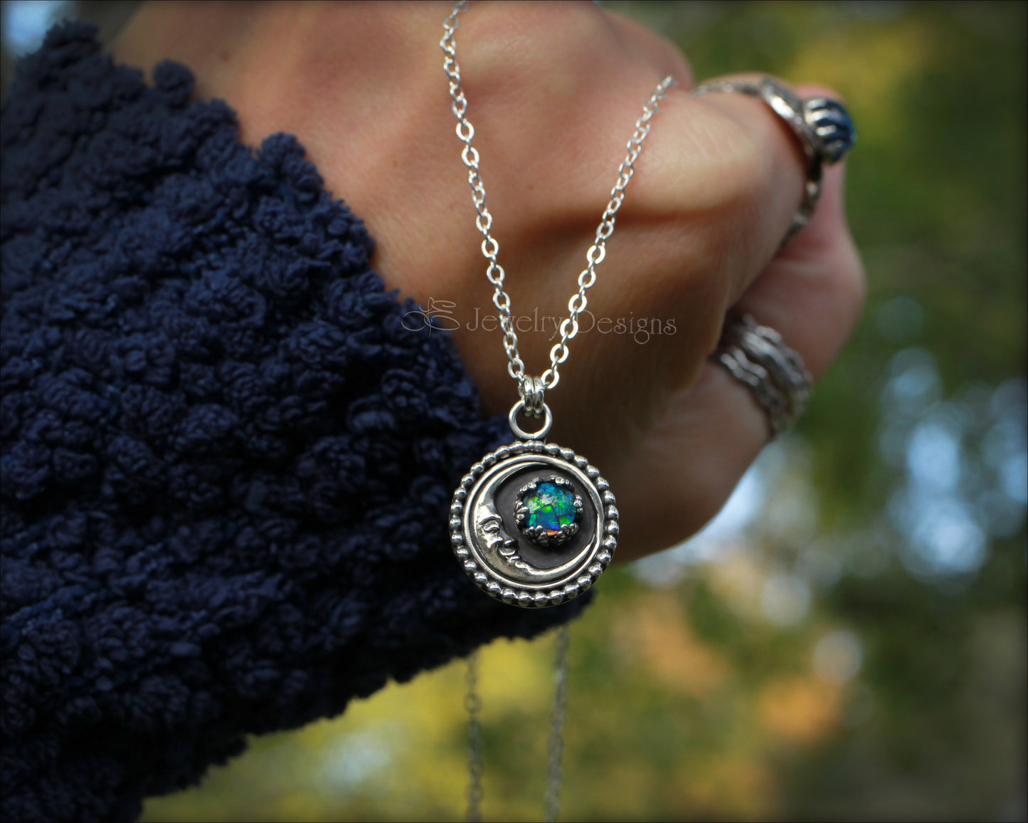 Sterling Moon & Gemstone Necklace - LE Jewelry Designs
